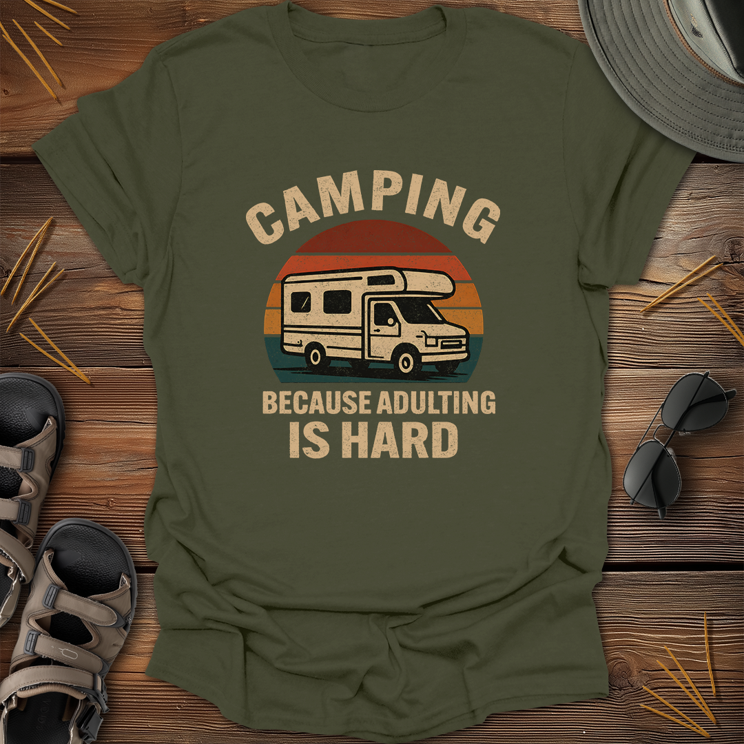 Camping Because Adulting is Hard Retro T-Shirt