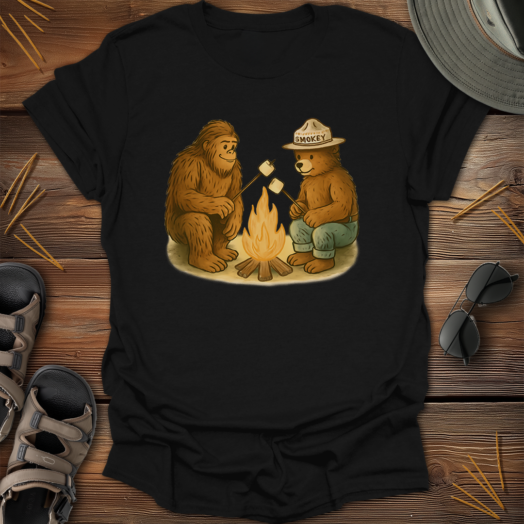 Bigfoot & Smokey Bear Campfire Graphic T-Shirt