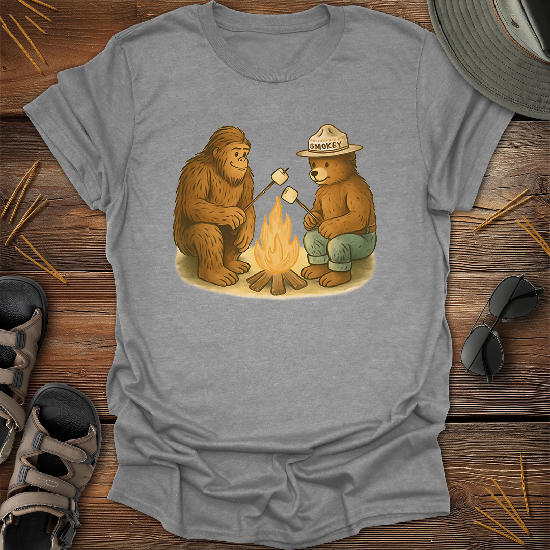 Bigfoot & Smokey Bear Campfire Graphic T-Shirt