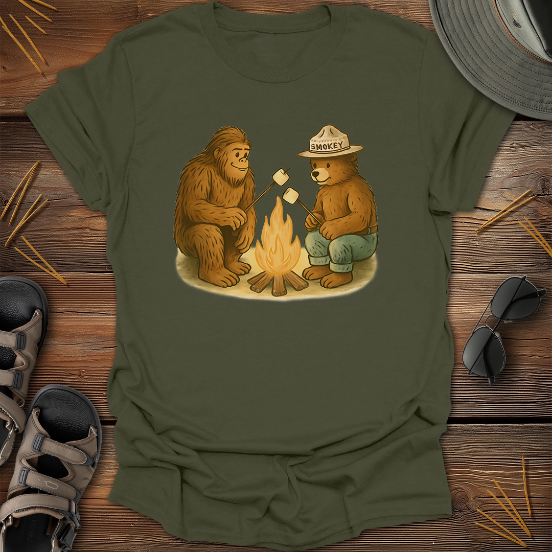 Bigfoot & Smokey Bear Campfire Graphic T-Shirt