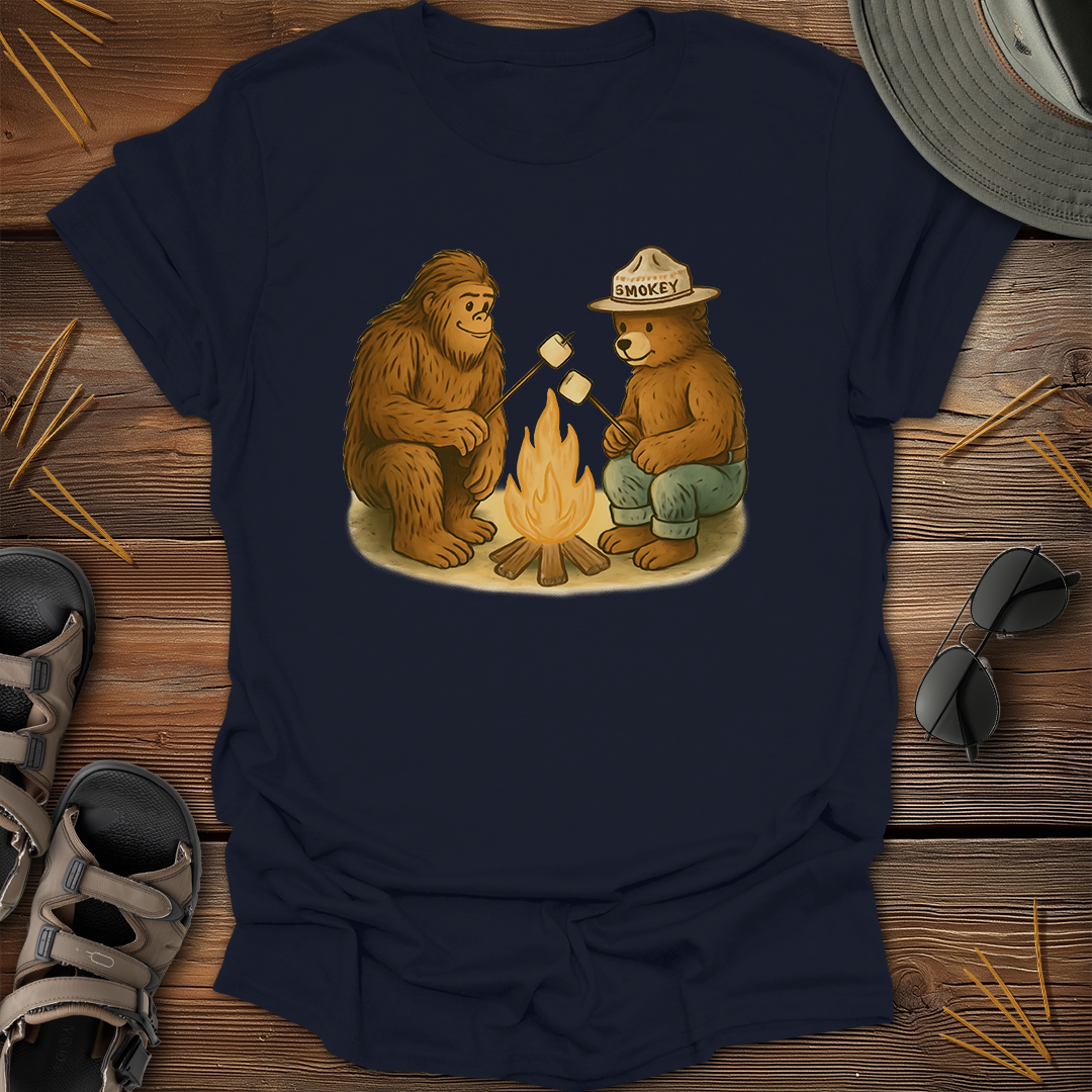 Bigfoot & Smokey Bear Campfire Graphic T-Shirt