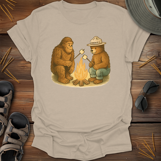 Bigfoot & Smokey Bear Campfire Graphic T-Shirt