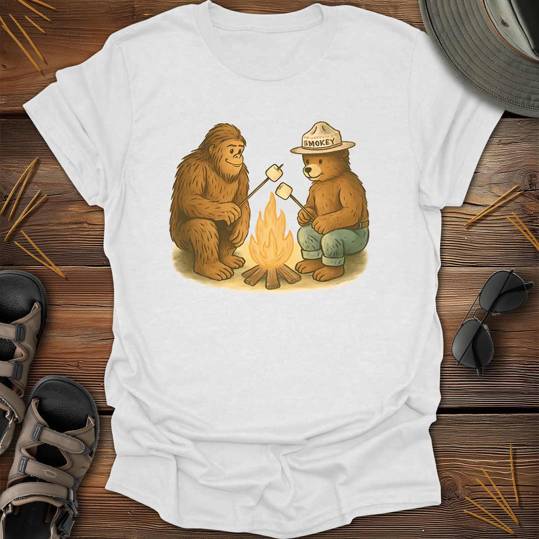 Bigfoot & Smokey Bear Campfire Graphic T-Shirt
