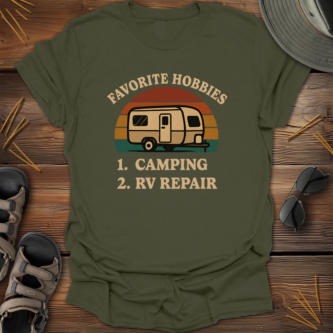 Favorite Hobbies Camping RV Repair Retro T-Shirt