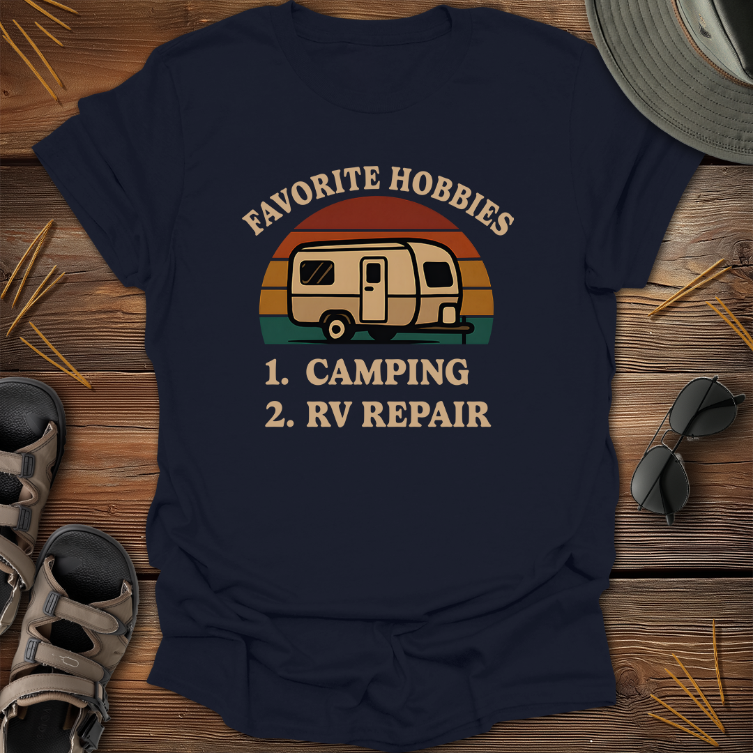 Favorite Hobbies Camping RV Repair Retro T-Shirt