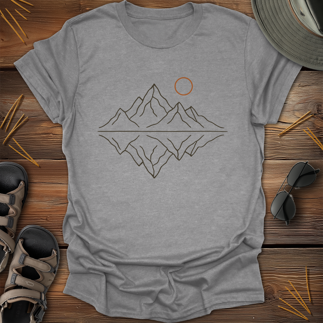 Mountain Peaks Reflection Drawing T-Shirt