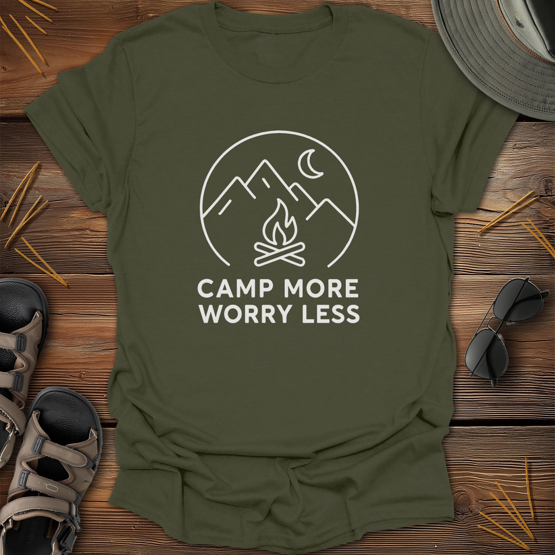 Camp More Worry Less Drawing T-Shirt – Go RV Camp