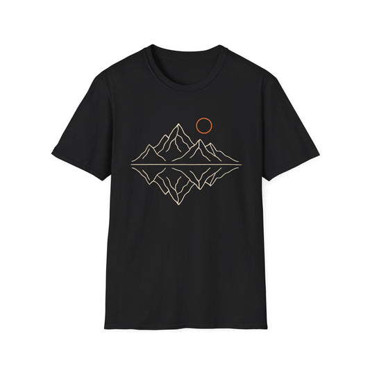 Mountain Peaks Reflection Drawing T-Shirt