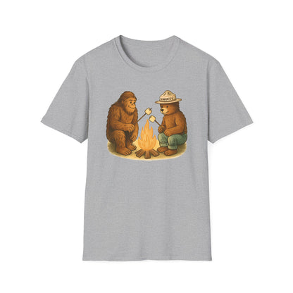 Bigfoot & Smokey Bear Campfire Illustration T-Shirt