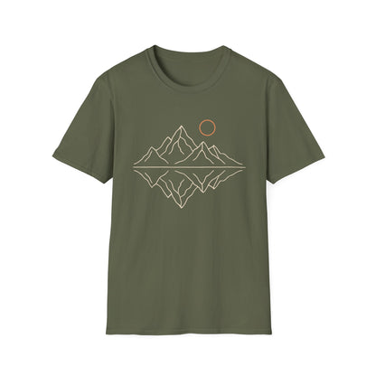 Mountain Peaks Reflection Drawing T-Shirt