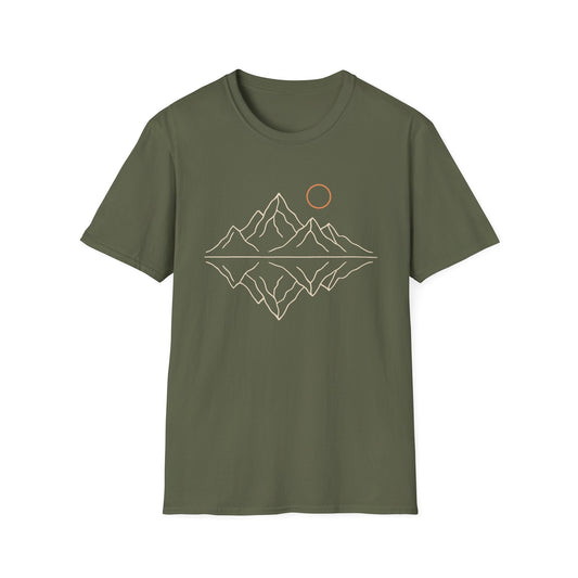 Mountain Peaks Reflection Drawing T-Shirt